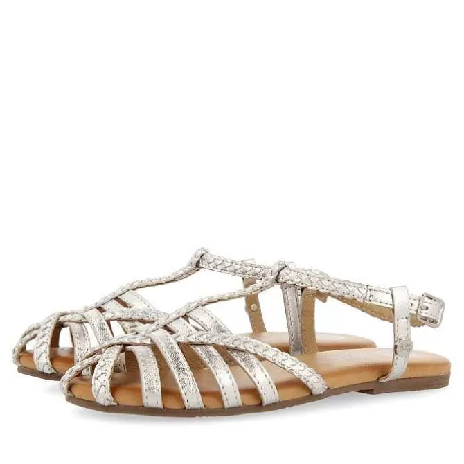 Niñas | Sandalias<Gioseppo Sandalias Nina Tanlay De Piel Plateada Con Varias Tiras