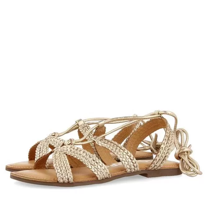 Sandalias Planas<Gioseppo Sandalias Planas De Mujer Darney De Piel Trenzada Dorada Con Cordones