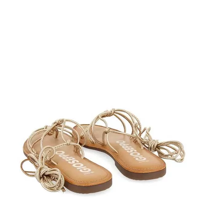 Sandalias Planas<Gioseppo Sandalias Planas De Mujer Kern De Piel Color Dorado Con Tiras Finas Y Nudos Decorativos