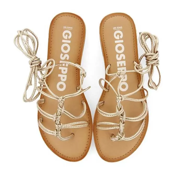 Sandalias Planas<Gioseppo Sandalias Planas De Mujer Kern De Piel Color Dorado Con Tiras Finas Y Nudos Decorativos