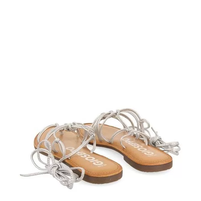 Sandalias Planas<Gioseppo Sandalias Planas De Mujer Kern De Piel Plateada Con Tiras Finas Y Nudos Decorativos