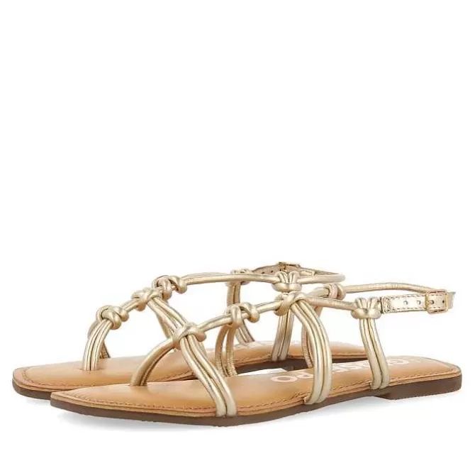 Sandalias Planas<Gioseppo Sandalias Planas De Mujer Rosny De Piel Color Dorado Con Tiras Finas Y Nudos Decorativos