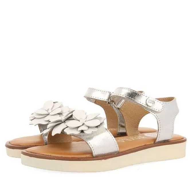 Niñas | Sandalias<Gioseppo Sandalias Plateadas De Piel Con Adorno De Flores Para Nina Y Nino Nehalem