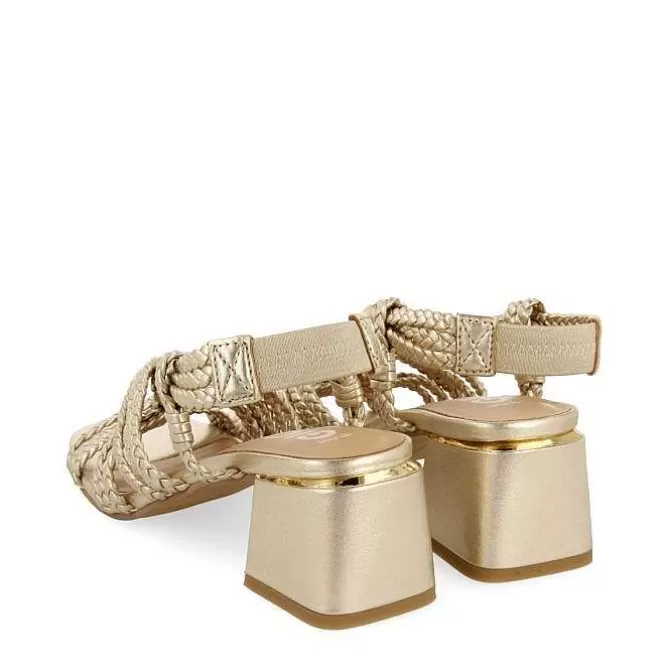 Sandalias Tacon<Gioseppo Sandalias Tacon Dorado Piel Trenzada Para Mujer Maliq