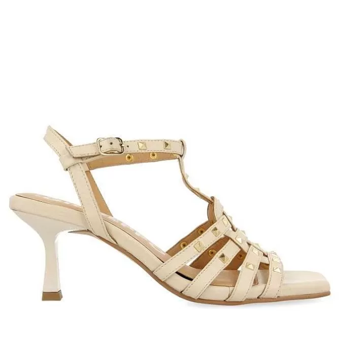 Sandalias Tacon<Gioseppo Sandalias Tacon Estilo Cangrejo Y Tachuelas Blanco Rojo Para Mujer Krizevci