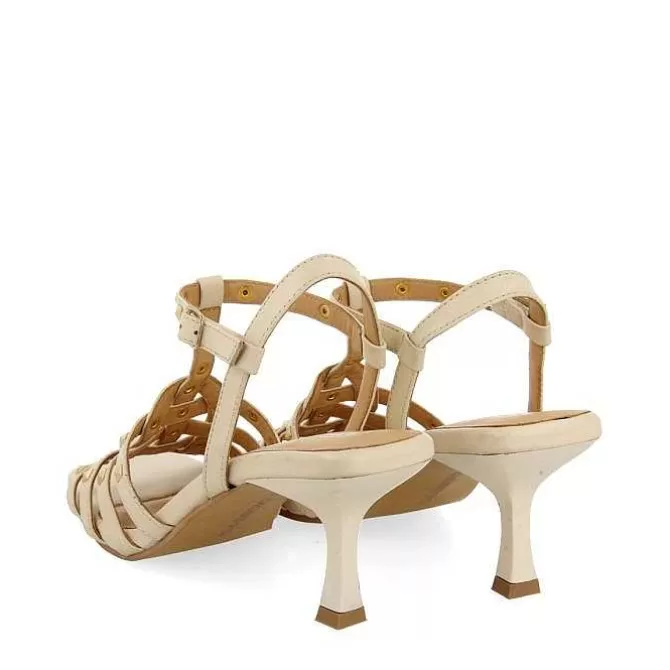 Sandalias Tacon<Gioseppo Sandalias Tacon Estilo Cangrejo Y Tachuelas Blanco Rojo Para Mujer Krizevci