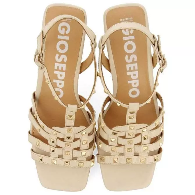 Sandalias Tacon<Gioseppo Sandalias Tacon Estilo Cangrejo Y Tachuelas Blanco Rojo Para Mujer Krizevci