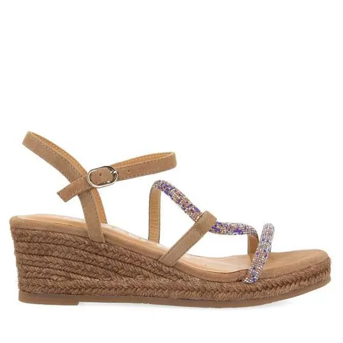 Sandalias Cuña<Gioseppo Sandalias Taupe Con Tirantes De Cristal Multicolor Y Cuña De Yute Para Mujer Tresco