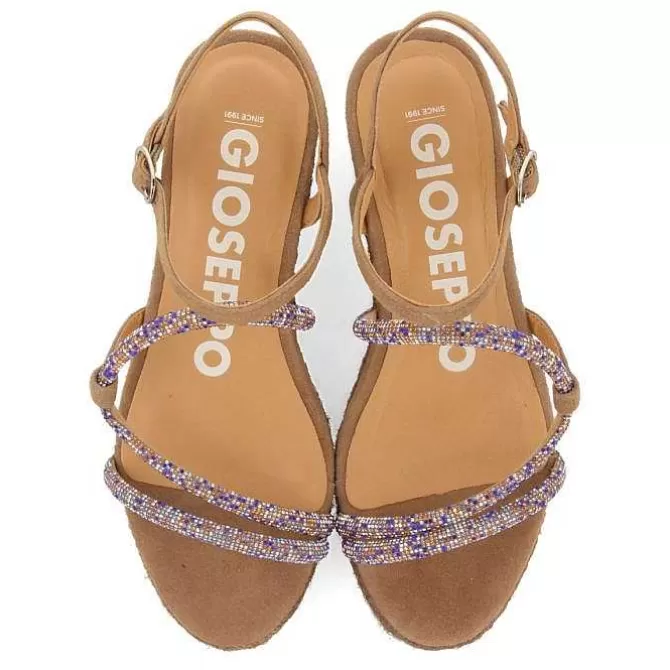 Sandalias Cuña<Gioseppo Sandalias Taupe Con Tirantes De Cristal Multicolor Y Cuña De Yute Para Mujer Tresco