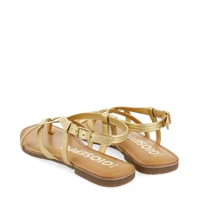 Sandalias Planas<Gioseppo Sandalias Tira Cruzada Piel Dorada Para Mujer Funare