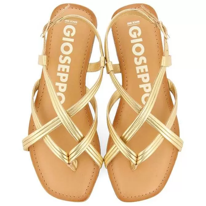 Sandalias Planas<Gioseppo Sandalias Tira Cruzada Piel Dorada Para Mujer Funare